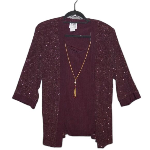 VTG Vintage RM Richards Women's 14WP petite cardigan tank burgundy sparkle plum - Picture 1 of 5